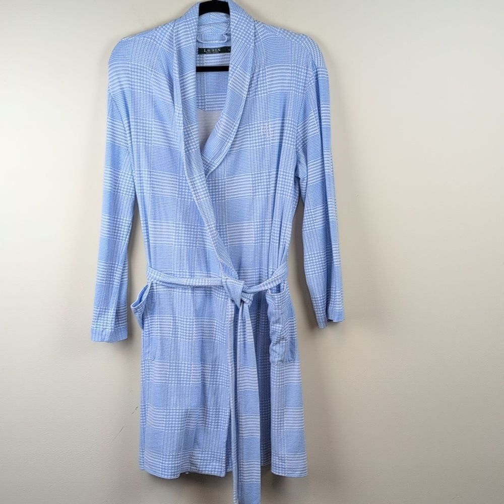 Light Blue Plaid Wrap Robe by Lauren Ralph Lauren Size L